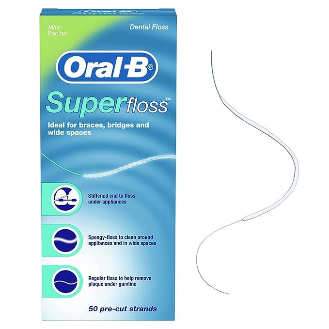 Oral-B Super Floss Mint Dental Floss For Braces Bridges - 50 Strips ( Packs  3 )